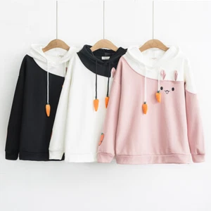 Kawaii Lolita Harajuku Bunny Hoodie Sweatshirt Rabbit Japanese Carrot Pullover - Picture 1 of 16
