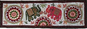 Indian Embroidered Elephant Cotton Tapestry Wall Hanging Table Bed Runner Ethnic - Picture 1 of 3