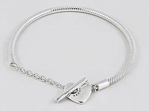 NEW 100% PANDORA 925 Silver 599285C00 Heart T Bar Snake Chain Charm Bracelet - Picture 1 of 3