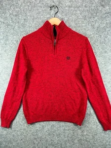 Chaps Boys Large Teen Size 14 Red Sweater Knit 1/4 Zip Pullover Navy Crest Logo - Picture 1 of 9