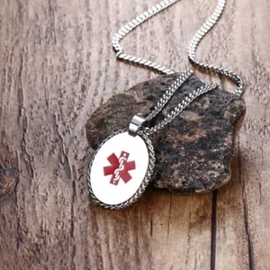 Medical Alert ID Pendant Necklace Chain Custom Engraving DIY SOS Stainless Steel - Picture 1 of 29
