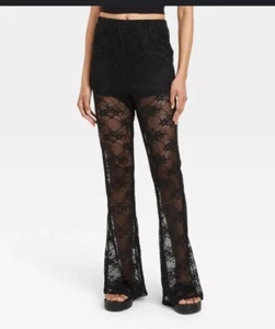 Wild Fable Women's Size Small Mid Rise Flare Sheer Lace Pants Black Boho Target - Picture 1 of 16