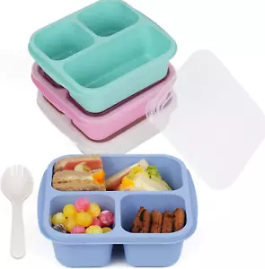 Snack Box Containers,4 Pack 3 Compartments Lunch Containers with Compartments,Me - Picture 1 of 8