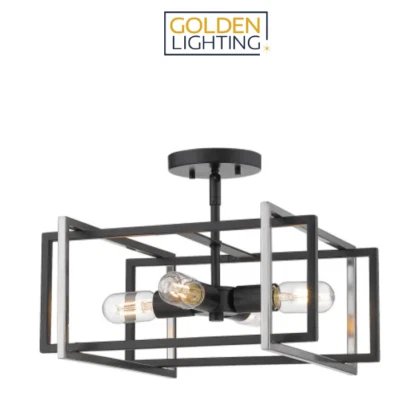 NEW Golden Lighting Tribeca 4 Light 16" Semi-Flush Square Light 6070-SF-BLK-PW - Image 1 of 2