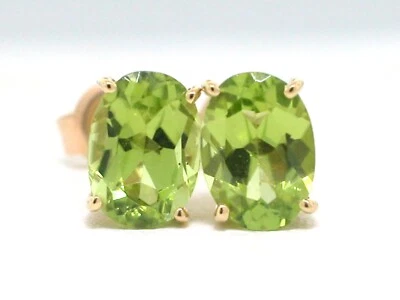 Peridot Ohrstecker 585 Gelbgold 14Kt Gold 2 natürliche oval facettierte Peridots - Bild 1 von 3