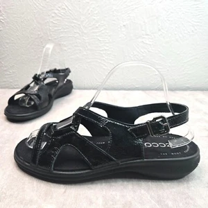 Sandali Ecco Comfort Papà Nero Pelle Verniciata Casual Passeggio Cinturino Slingback - Foto 1 di 12
