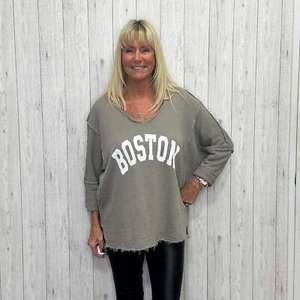 Made In Italy Boston Cotton V Neck Sweatshirt Mocha Brown - Picture 1 of 2