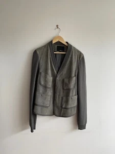 Phillip Lim Gray Suede Jacket w Contrast Sleeve and Silk Lining Size Large - Picture 1 of 5