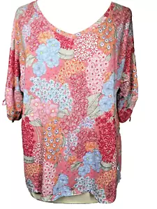 Talbots XL P Pink Floral Print Short Sleeve Top Cotton Modal Petite - Picture 1 of 8