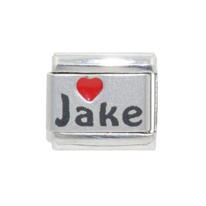 Jake - Name red heart laser - fits 9mm classic Italian charm bracelets - Foto 1 di 1