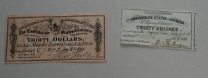Rare 1864 $20 & $30 Confederate Interest Notes in EXCELLENT Condition - Picture 1 of 2