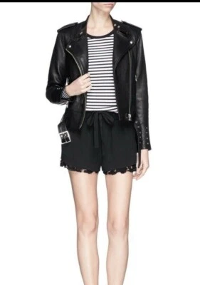 IRO 短裤黑色刺绣扇贝装饰 Dainie 抽绳腰围 38 码 — 第 1/4 张图片