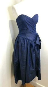 Vintage 80s Monsoon navy silk bustier big bow A line party dress frock UK 8 VGC - Picture 1 of 8