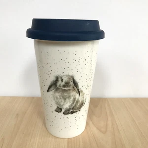 Taza de viaje de cerámica Wrendale Designs Bunny Rabbit tapa de silicona de Royal Worcester - Imagen 1 de 9