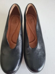 Clarks Black Artisan Leather Chunky Slip On Platform Wedge Size 6.5D - Picture 1 of 7