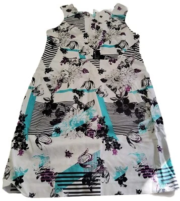 Veronika Maine Fully Lined Stretchy Dress - Size (14) White Black Purple & Aqua - image 1 of 4