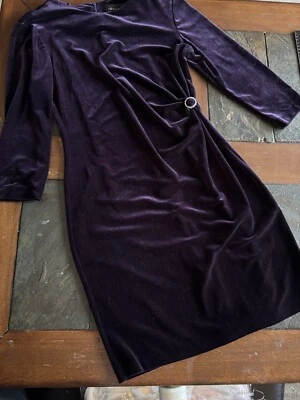 CONNECTED Apparel 3/4 Sleeve Stretch Sheath Dress Purple Ruched Waist SZ 6P - Image 1 of 4