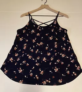 Kaleigh Women's String Tank Top Blouse Navy w/Floral Print SZ Large - Picture 1 of 7