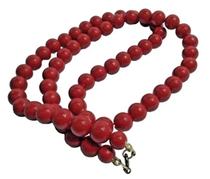 Vintage 70's Red Acrylic Bead Classic Necklace Single Strand 12" Drop - Picture 1 of 6