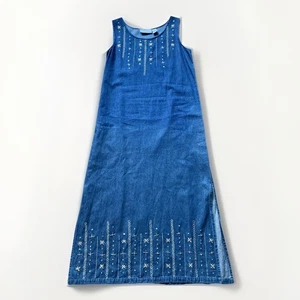 VTG JA Studio Long Blue Denim Dress Embroidered Sz M Homeschool Trad Mom/Wife - Picture 1 of 6