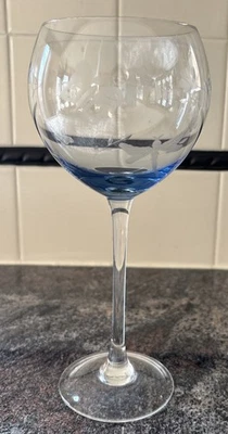 Lenox Blue Etched Butterfly Meadow Balloon Wine Glass 9” Tall 15oz. Gorgeous - Image 1 of 4