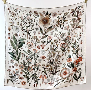 14 Momme Twill Silk Shawl 35'' Bandanna Scarf botanical garden Print Square Wrap - Picture 1 of 5