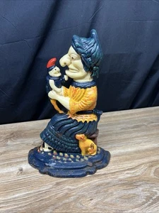 Judy Of (Punch And Judy) Gusseisen Türstopper Narr und Katze Vintage - Bild 1 von 10