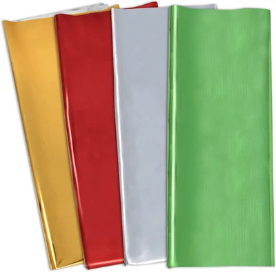 100 Christmas Metallic Foil Tissue Paper Sheets Red Green Gold and Silver Colors - Image 1 of 4