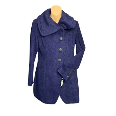 Chaquetón largo Guess azul marino mezcla de lana de un solo pecho para mujer M botón dorado Foto 1 de 4