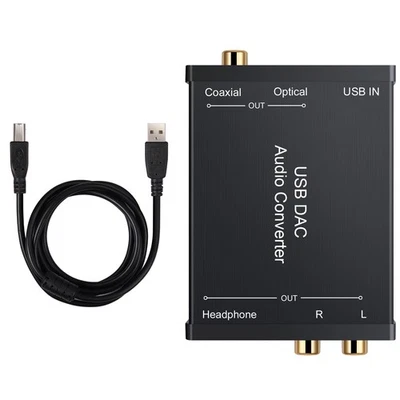 New USB DAC Audio Converter USB To Coaxial Optical 3.5mm R/L Headphone Adapter - Image 1 of 4