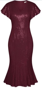 Sequin Cocktail Dress Party Formal Mermaid Bodycon SM Cap Sleeves Elegant - Picture 1 of 10