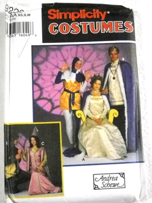 King Queen Jester Medieval Costume size XS-M Simplicity 9229 Sewing Pattern - Image 1 of 2