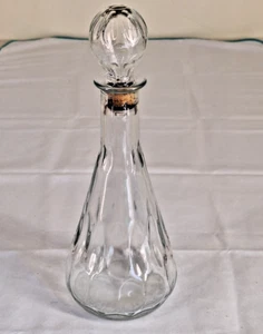 Vtg Clear Glass Thumbprint 1950s Liquor decanter w/ Cork Stopper Owens Illinois - Picture 1 of 6