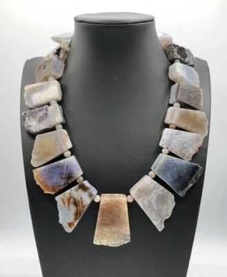 Collar De Colección Cristal Ágata Grueso Declaración Forma Libre Losa y Cuentas 19" Tierra Foto 1 de 4