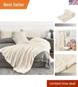 Heavyweight Ivory Throw Blanket - Plush Faux Fur, Perfect for All Seasons - Picture 1 of 12