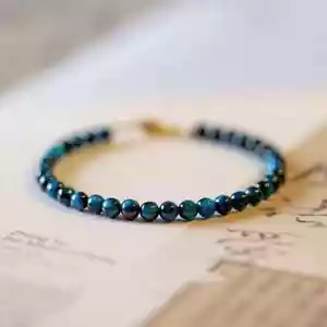 HandmadeBlue Tiger's Eye Bead Bracelet Dainty Minimalist Healing Gifts for Women - Picture 1 of 3