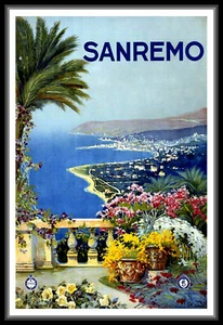Sanremo Italien Vintage Reise Poster Leinwandbild Kühlschrankmagnet 6x8 groß - Bild 1 von 2