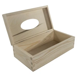 Rectangular Wooden Tissue Holder Box With Lid / Pinewood / Craft Decoupage Gift - Picture 1 of 9