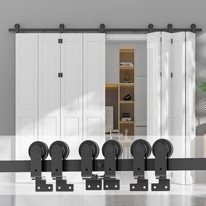 Kit de hardware de puerta de granero plegable CCJH Top Mount para 8 puertas sin puertas negro - Imagen 1 de 9