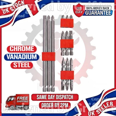 BB 12PC SCREWDRIVER DRILL BIT SET LONG SHORT FLAT HEAD SLOTTED PHILLIPS POZI S2 PZ2