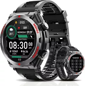 Military Smart Watch Bluetooth Calls Fitness Health Tracker Waterproof Black - Picture 1 of 8