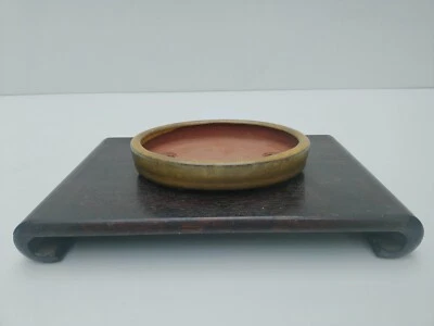 Maceta de árbol bonsai japonés Tokoname Yozan amarillo esmaltado ovalado ancho 15 cm / 5,9 pulgadas Foto 1 de 4