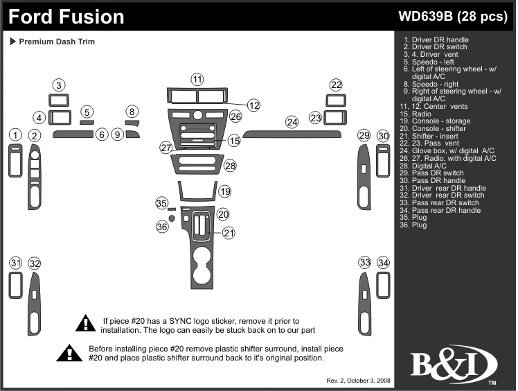 FORD FUSION 2006 2007 2008 2009 DASH TRIM KIT b - Image 1 of 1