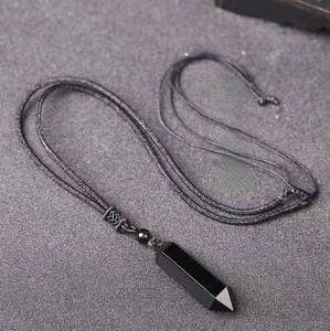 2025HOT Energy Black Obsidian Wand Pendant Healing Necklace Women/Men Gift - Picture 1 of 15
