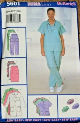 Butterick 5601 Women Scrubs Coat Top Skirt Pants Hat Sewing Pattern 16W-18W-20W - Image 1 of 2
