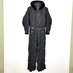 VTG Obermeyer Women Ski Suit Sz 6 Black One Piece Snowsuit Hooded Insulated - Picture 1 of 10