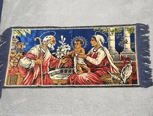 Vintage Holy Family Soft Tapestry Wall Hanging Kneeling Rug Jesus Mary Joseph - Picture 1 of 7