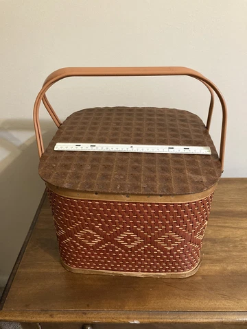 vintage red man basket, Metal Handles, Divider Cover