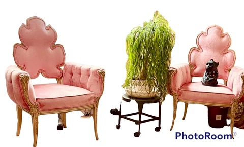 Flower Back Grosfeld House Chair 2 Hollywood Regency PINK  VELVET Cover