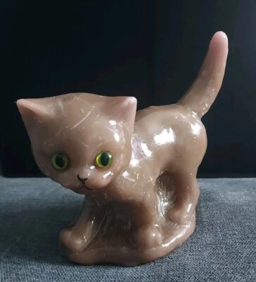 Gato Gatito Forma Cera Bronceada Vela Ojos de Vidrio Verde Mecha Única 6.5" pulgadas NUEVO Foto 1 de 4